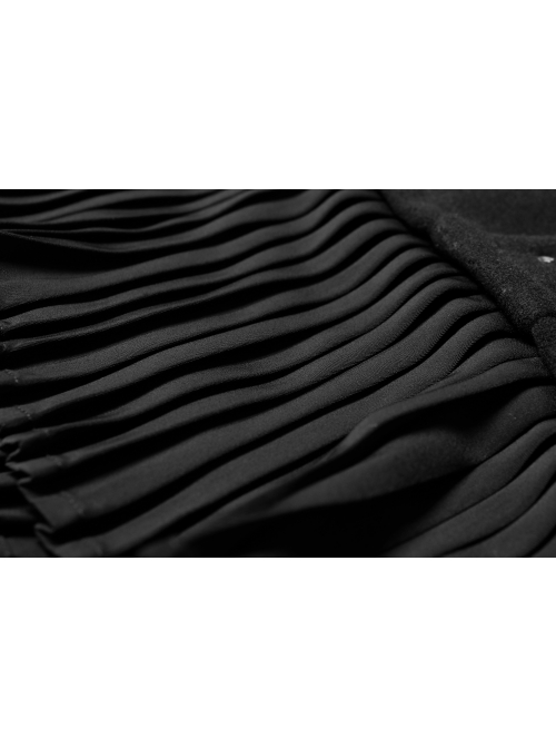 Steam Punk Female Black Metal Buckle Stitching Pleated Skirt
