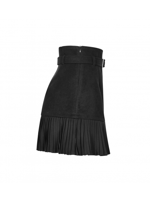 Steam Punk Female Black Metal Buckle Stitching Pleated Skirt