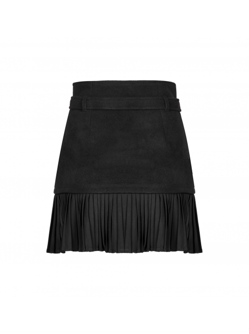 Steam Punk Female Black Metal Buckle Stitching Pleated Skirt