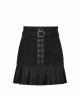 Steam Punk Female Black Metal Buckle Stitching Pleated Skirt