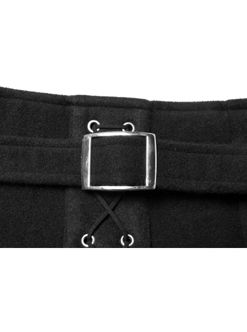 Steam Punk Female Black Metal Buckle Stitching Pleated Skirt