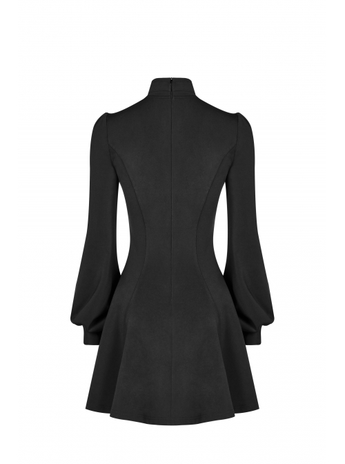 Gothic Female Dark Metal Buckle High Collar Binding Dress
