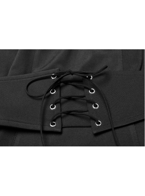 Gothic Female Dark Metal Buckle High Collar Binding Dress