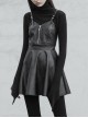 Steam Punk Female Black PU Leather Strap High Waist Dress