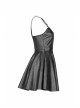 Steam Punk Female Black PU Leather Strap High Waist Dress