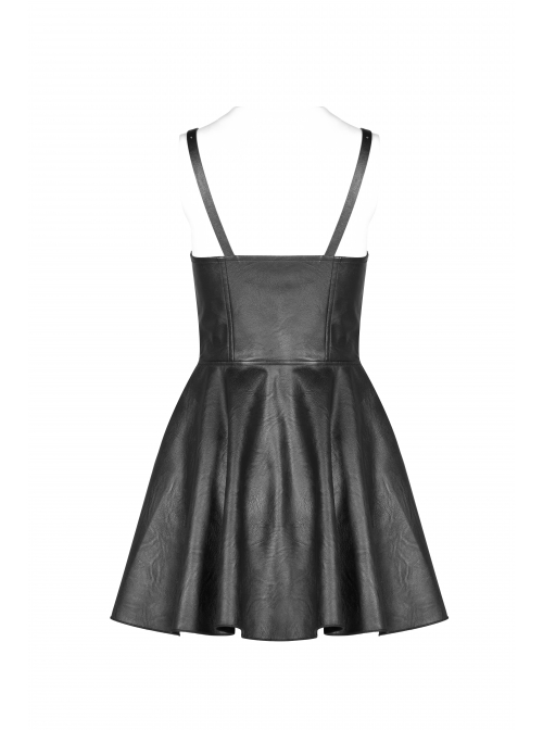 Steam Punk Female Black PU Leather Strap High Waist Dress