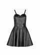 Steam Punk Female Black PU Leather Strap High Waist Dress