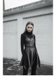 Steam Punk Female Black PU Leather Strap High Waist Dress