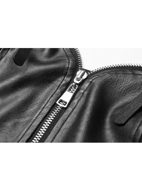 Steam Punk Female Black PU Leather Strap High Waist Dress