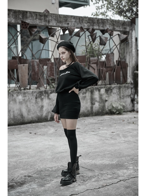 Steam Punk Female Casual Printed Hoodie High Waist Dress