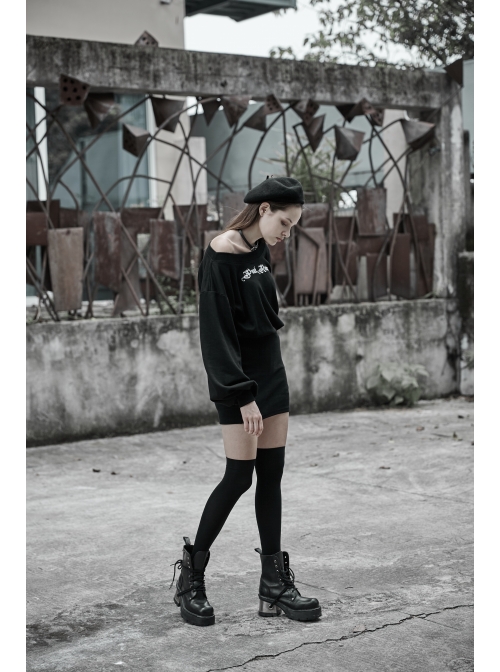 Steam Punk Female Casual Printed Hoodie High Waist Dress