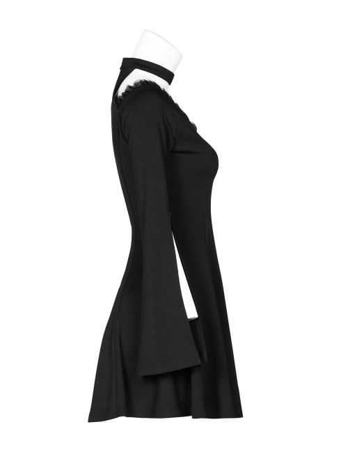 Gothic Female Dark Lunar Hollow V-neck High Waist Dress
