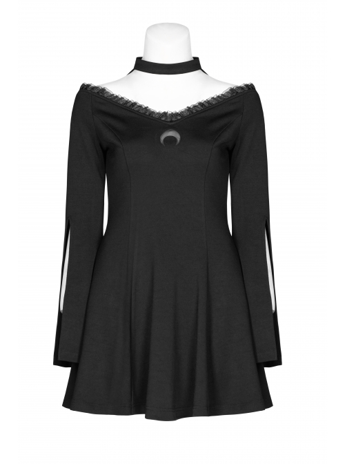 Gothic Female Dark Lunar Hollow V-neck High Waist Dress