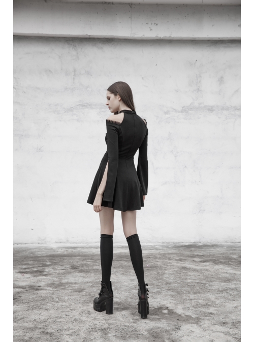 Gothic Female Dark Lunar Hollow V-neck High Waist Dress