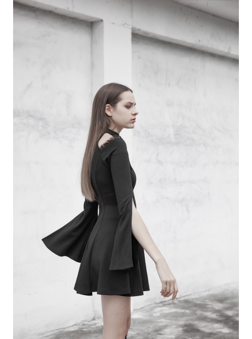 Gothic Female Dark Lunar Hollow V-neck High Waist Dress
