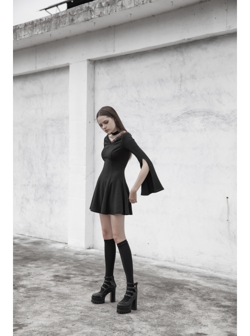 Gothic Female Dark Lunar Hollow V-neck High Waist Dress