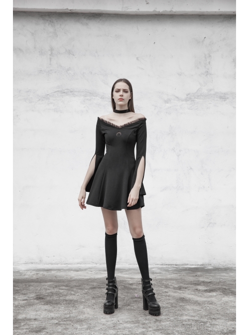 Gothic Female Dark Lunar Hollow V-neck High Waist Dress