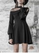 Steam Punk Female Black Mesh Stitching High Waist Pleated Dress