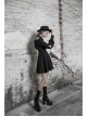 Steam Punk Female Black Mesh Stitching High Waist Pleated Dress