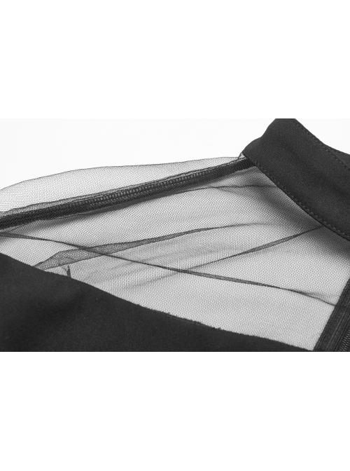 Steam Punk Female Black Mesh Stitching High Waist Pleated Dress