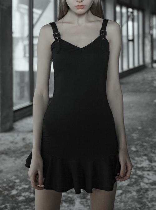 Steam Punk Female Lotus Leaf Hem Strap Elastic Dress