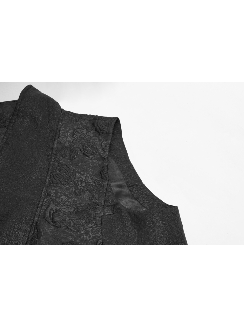 Black Jacquard Front Metal Retro Button Back Waist Metal Hasp Gothic Vest