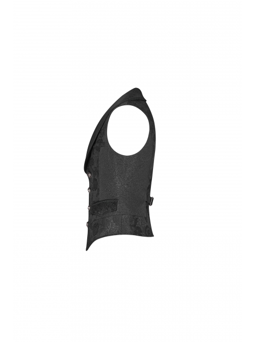 Black Jacquard Front Metal Retro Button Back Waist Metal Hasp Gothic Vest