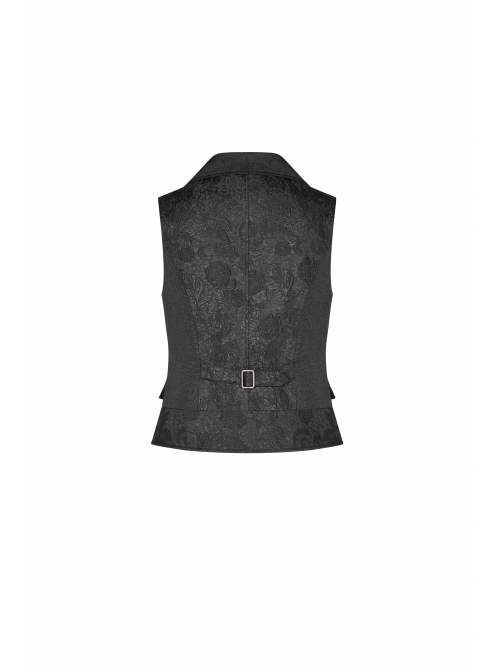 Black Jacquard Front Metal Retro Button Back Waist Metal Hasp Gothic Vest