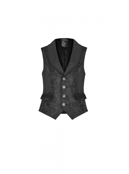 Black Jacquard Front Metal Retro Button Back Waist Metal Hasp Gothic Vest