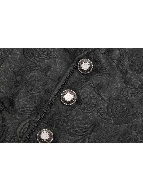 Black Jacquard Front Metal Retro Button Back Waist Metal Hasp Gothic Vest
