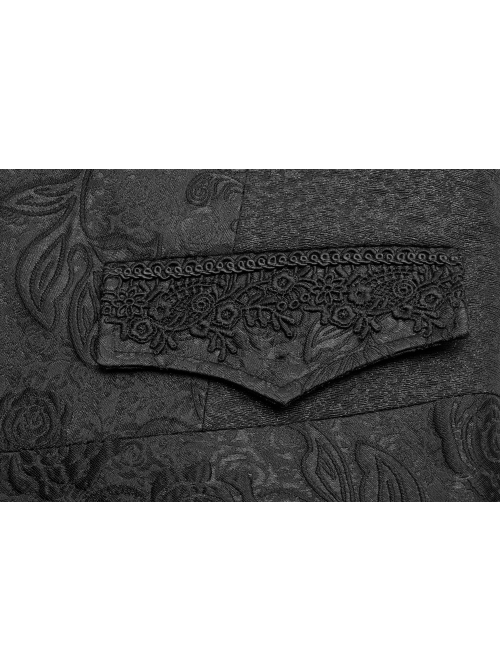 Black Jacquard Front Metal Retro Button Back Waist Metal Hasp Gothic Vest