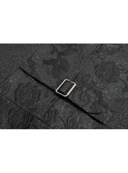 Black Jacquard Front Metal Retro Button Back Waist Metal Hasp Gothic Vest