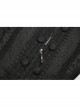 Stand-Up Collar Front Chest Paste Lace Retro Button Back Waist Lace-Up Dovetail Hem Black Gothic Jacquard Coat