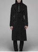 Front Button Metal Eyelets Lace-Up Long Sleeve Black Gothic Jacquard Silhouette Long Coat