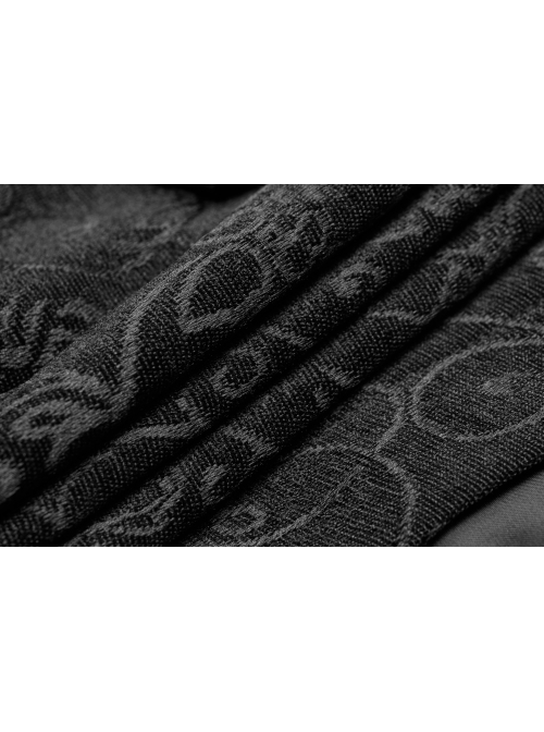 Front Button Metal Eyelets Lace-Up Long Sleeve Black Gothic Jacquard Silhouette Long Coat