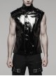 Stand-Up Collar Shoulder Hasp Front Metal Button Black Punk Woven Bright Lacquer Leather Vest