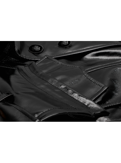 Stand-Up Collar Shoulder Hasp Front Metal Button Black Punk Woven Bright Lacquer Leather Vest