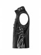 Stand-Up Collar Shoulder Hasp Front Metal Button Black Punk Woven Bright Lacquer Leather Vest