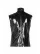 Stand-Up Collar Shoulder Hasp Front Metal Button Black Punk Woven Bright Lacquer Leather Vest