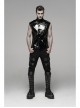 Stand-Up Collar Shoulder Hasp Front Metal Button Black Punk Woven Bright Lacquer Leather Vest
