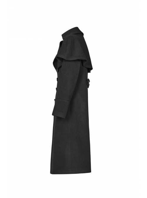 Front Metal Button Shoulder Cloak Back Waist Hasp Black Gothic Coat