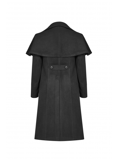 Front Metal Button Shoulder Cloak Back Waist Hasp Black Gothic Coat