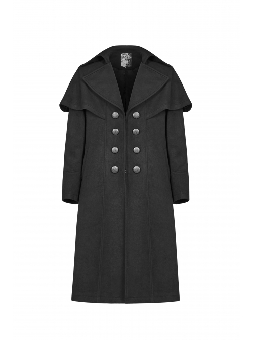 Front Metal Button Shoulder Cloak Back Waist Hasp Black Gothic Coat