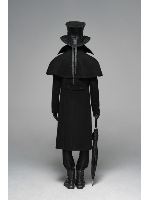 Front Metal Button Shoulder Cloak Back Waist Hasp Black Gothic Coat
