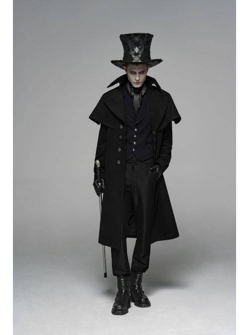 Front Metal Button Shoulder Cloak Back Waist Hasp Black Gothic Coat
