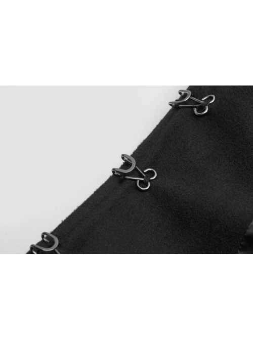 Front Metal Button Shoulder Cloak Back Waist Hasp Black Gothic Coat