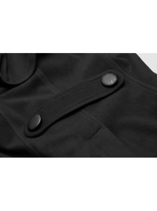 Front Metal Button Shoulder Cloak Back Waist Hasp Black Gothic Coat