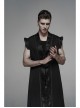 Front Chest Metal Retro Buckle Splice Print Black Gothic Chinese Style Long WaistCoat