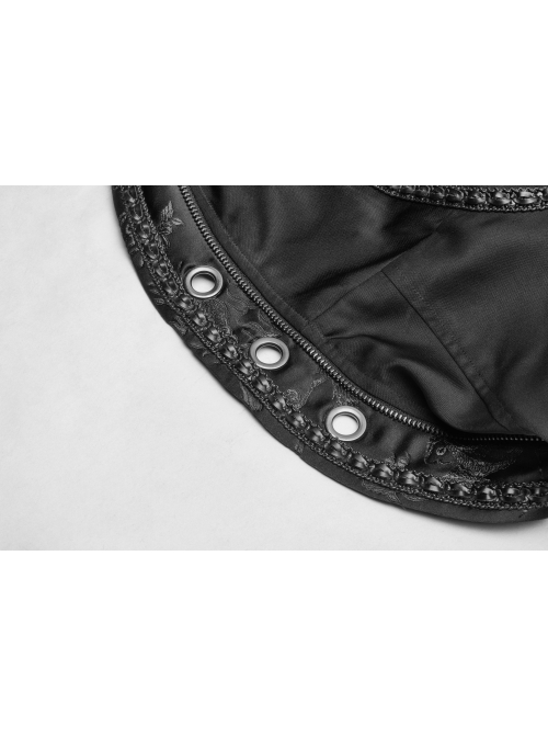 Front Chest Metal Retro Buckle Splice Print Black Gothic Chinese Style Long WaistCoat