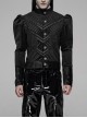 High Collar Front Metal Retro Button Bubble Sleeve Black Stripe Gothic Velvet Short Shirt